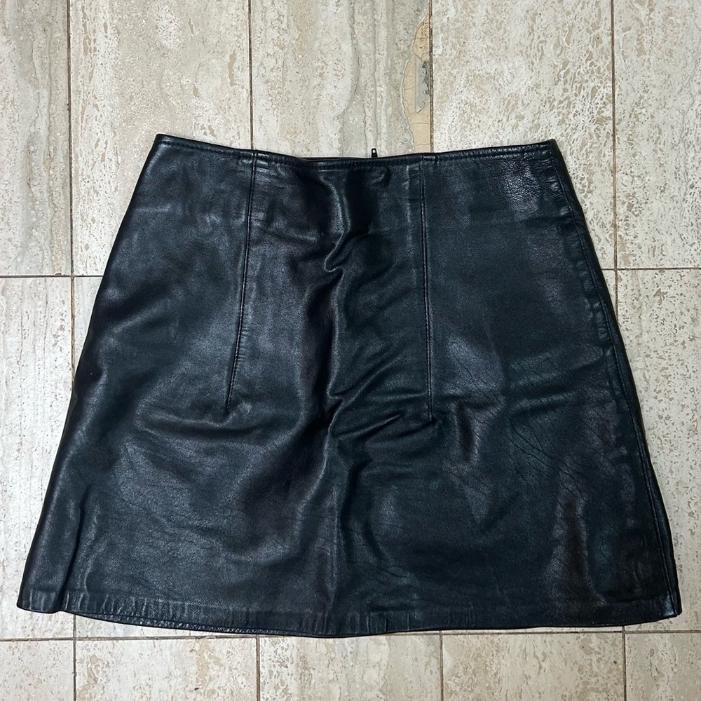 Vintage Genuine Leather A-Line Skirt (Medium) - Black